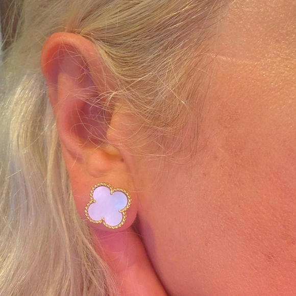 Luxury Women's Malachite Stud Earrings, Four-Leaf Clover,Silver plated. - Picture 6 of 10